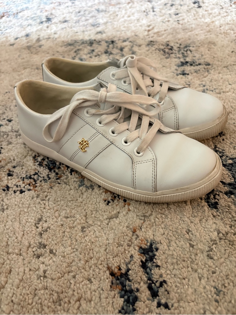 Lauren Ralph Lauren Jansen White Leather Low-Top Sneakers with Gold Logo